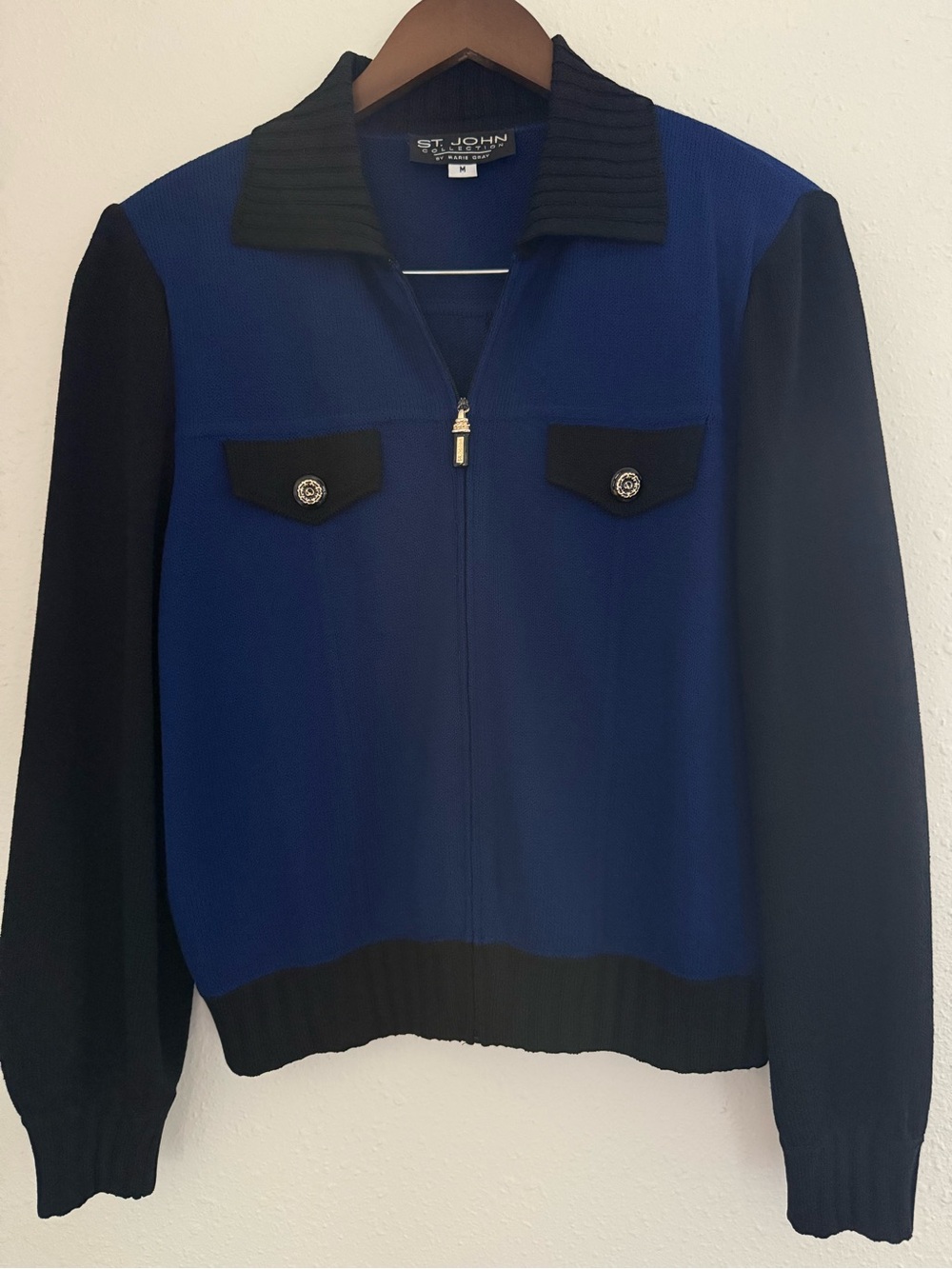 St. John Collection Black & Blue Knit Cardigan Women’s M